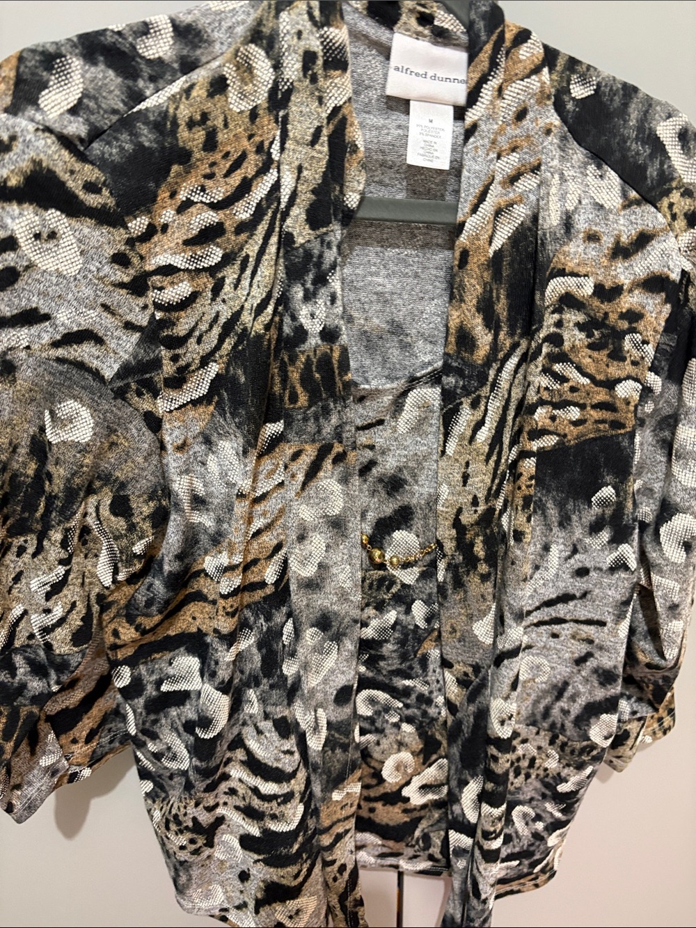 Alfred Dunner Animal Print Open Front Top in Black, Gray, Brown
